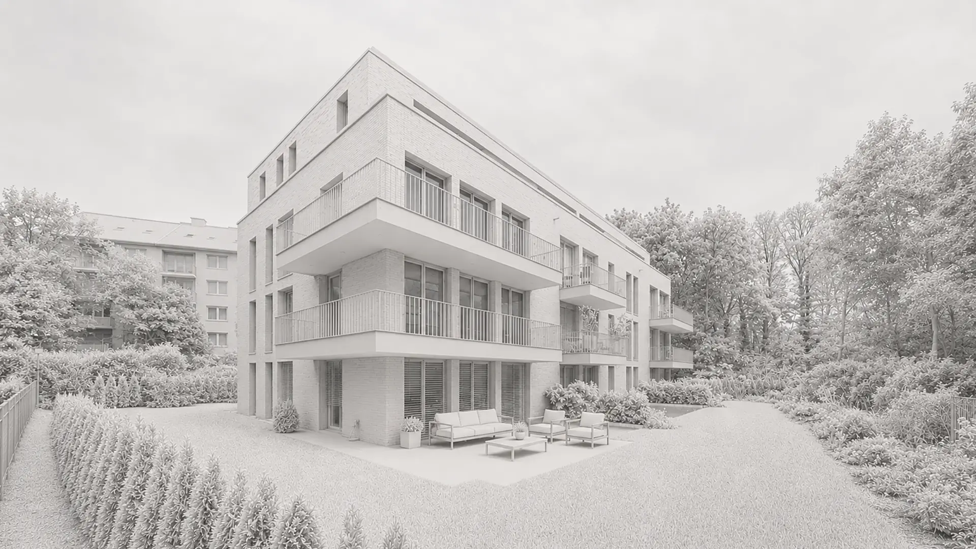 Weißes Arbeitsmodell desselben Motivs